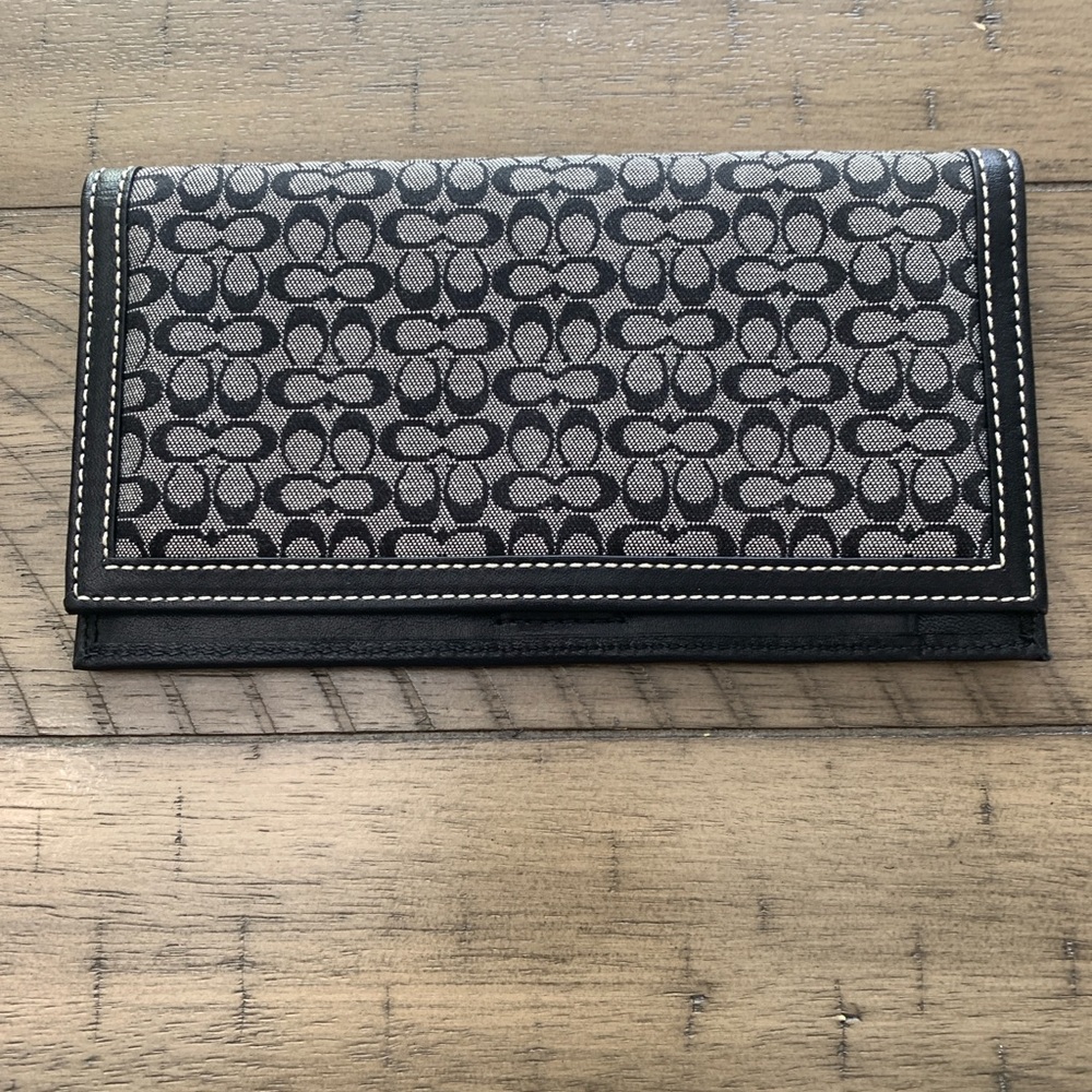 COACH Vintage Leather Checkbook Signature Cover Wallet Canvass Black, Gray